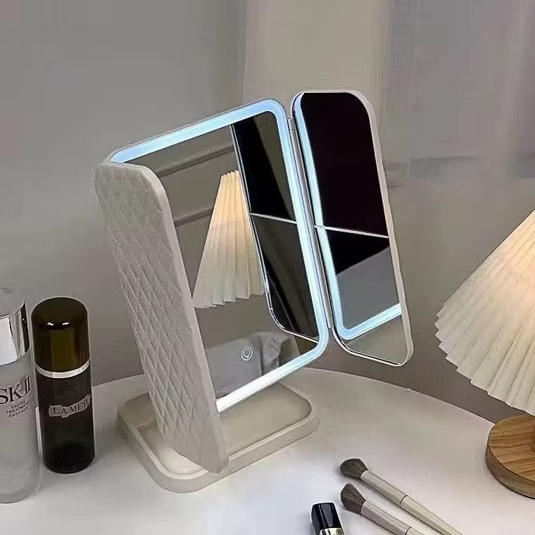 Espelho de Maquiagem Makeup 2x 3x LED Recarregável XW-810 Touch Switch 90º Ajustável