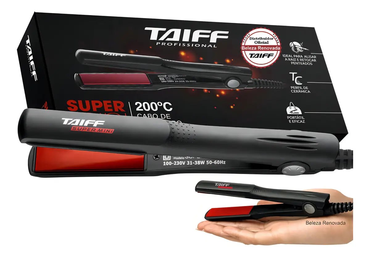Prancha Chapinha De Cabelos Cerâmica Taiff Super Mini 200°c Preta Preto 127/220v
