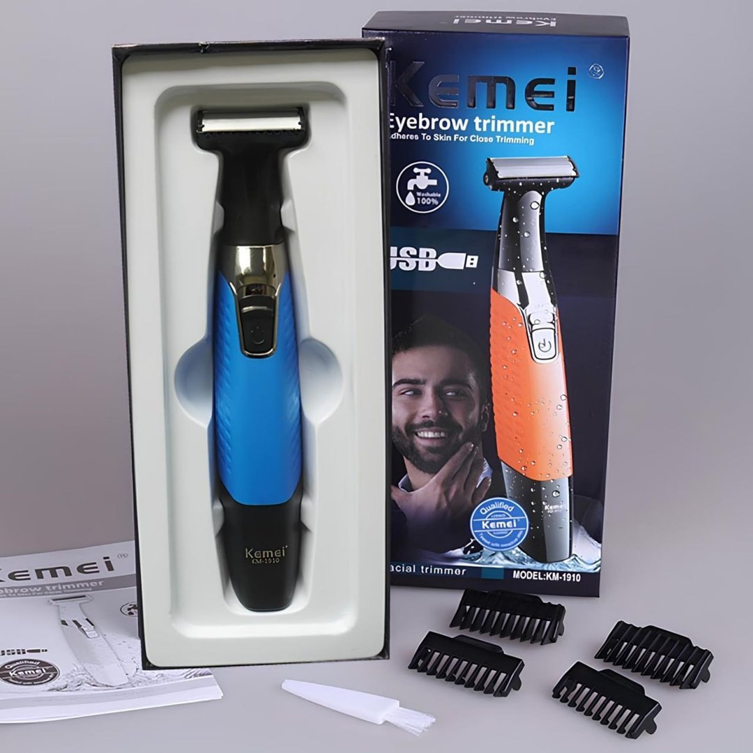 Barbeador Elétrico Prova D'água Kemei Azul