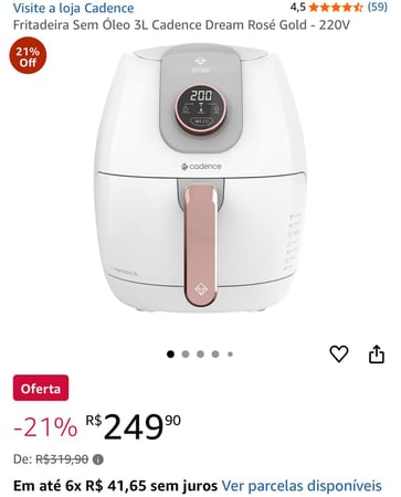 Fritadeira Sem Óleo 3L Cadence Dream Rosé Gold - 220V