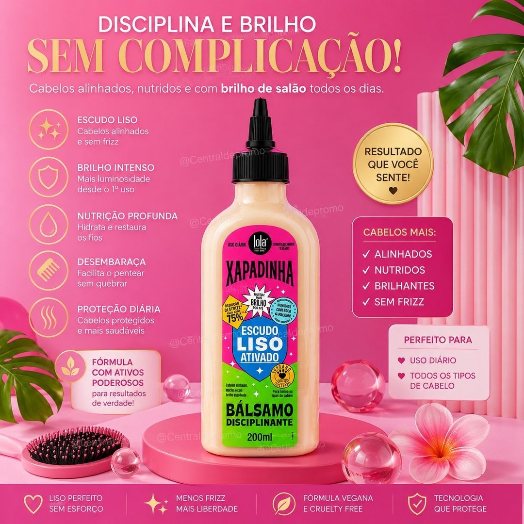 Lola From Rio – Xapadinha – Bálsamo para pentear sem enxágue para cabelos lisos, proteção térmica, efeito antifrizz, alinhamento e softnes 200 ml