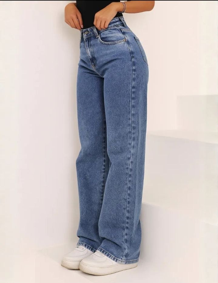 Calça Jeans Wide Leg Feminina Cintura Alta Pantalona