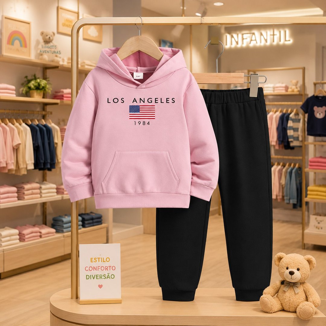 Conjunto Moletom Los Angeles Infantil Menino e Menina Tam. 2 a 16 anos - 7 cores