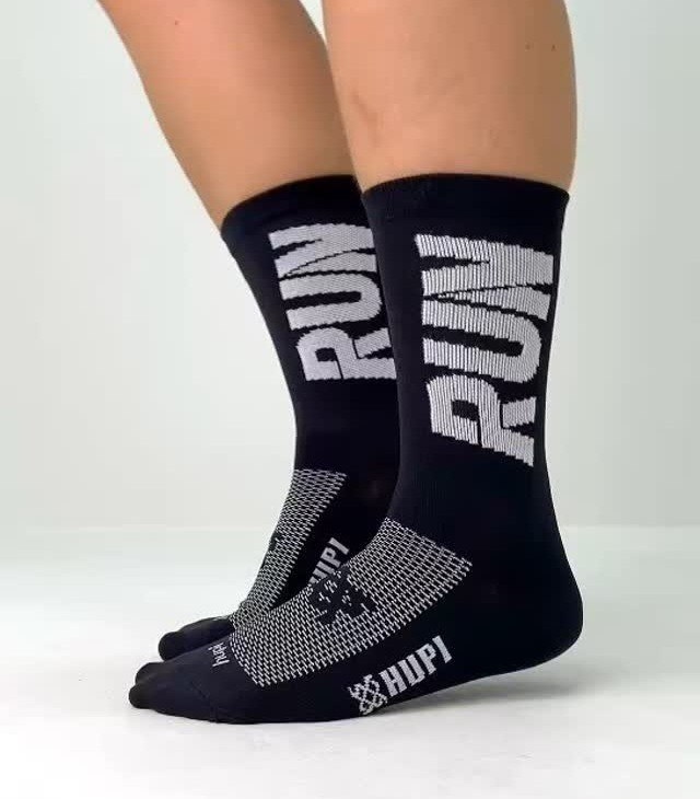 Meia para Corrida HUPI RUN 1 Par Cano Médio, Cor: Preto/Branco, Tamanho 36-42