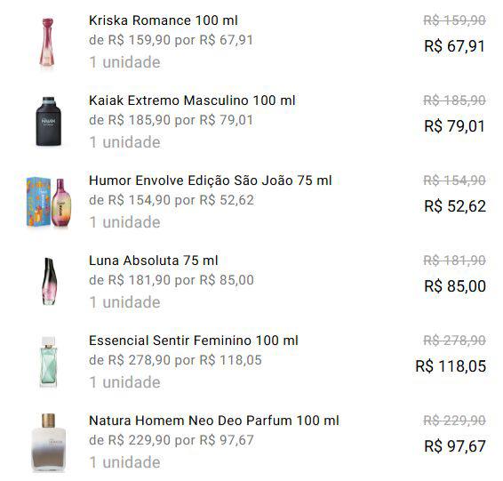 PERFUMES NATURA 😱

> A PARTIR DE R$67 COM CUPOM