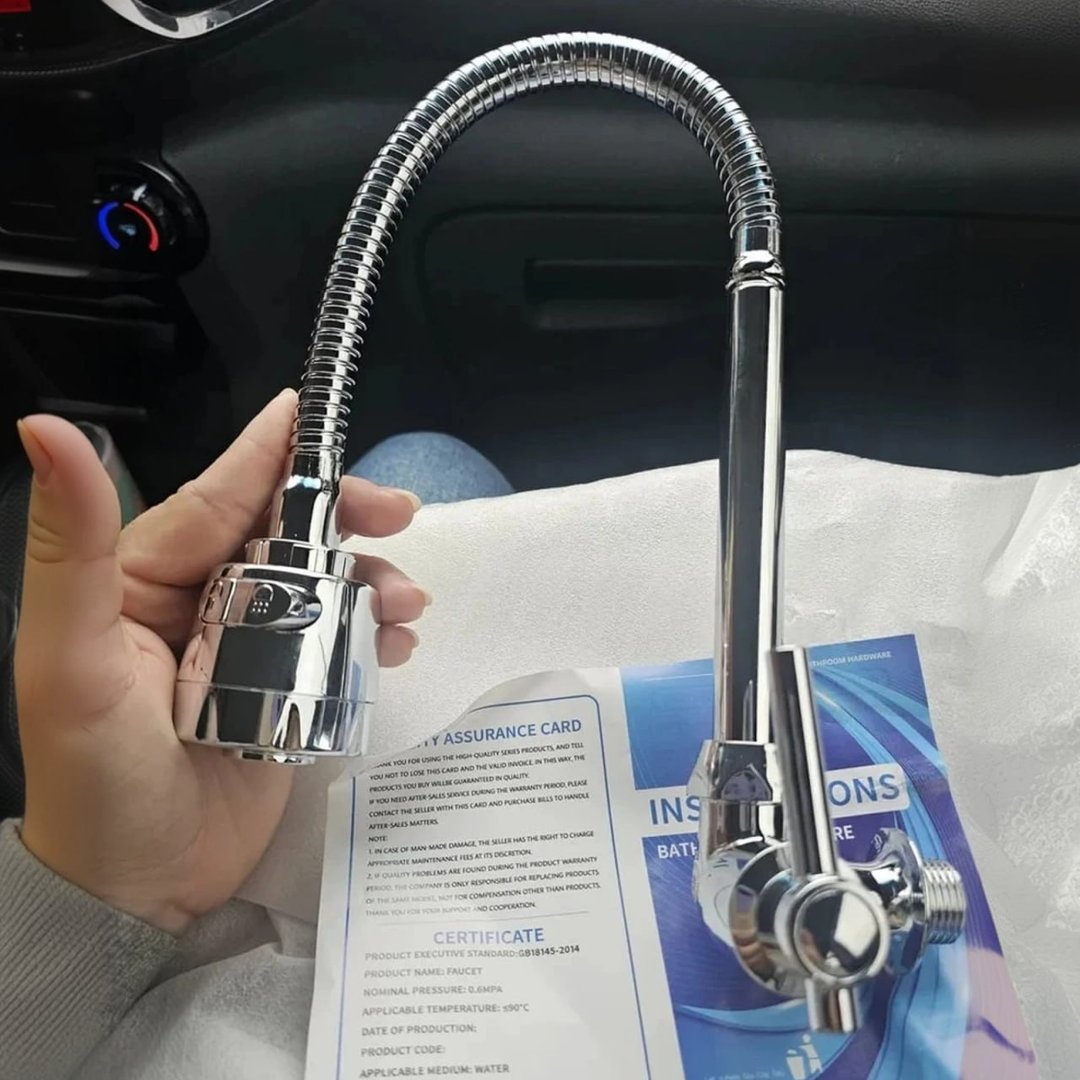 Torneira Inox Prata Com Rotação De 360° Cozinha Luxo Parede