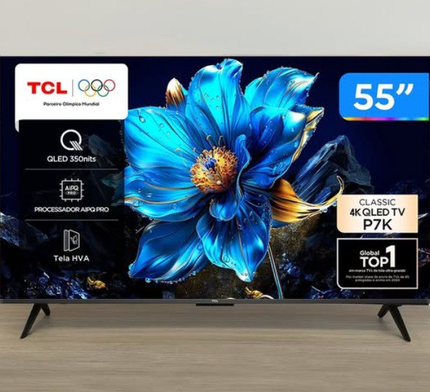 Smart TV 55" TCL 4K UHD QLED 55P7K Google TV AiPQ Google Assistente 3 HDMI 1 USB
