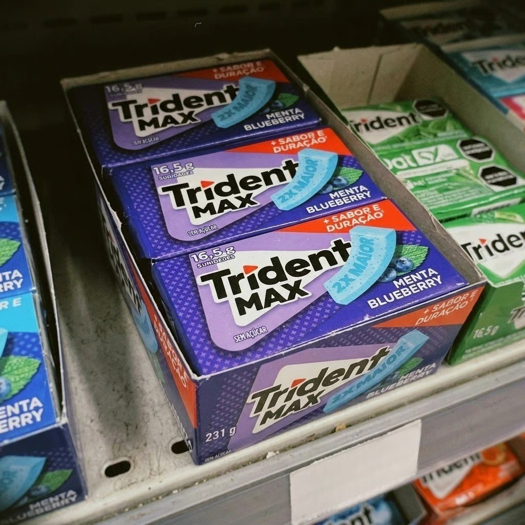 🤓Chiclete Trident Max Menta Blueberry Sem Açúcar - Caixa com 14 unid. de 16,5g