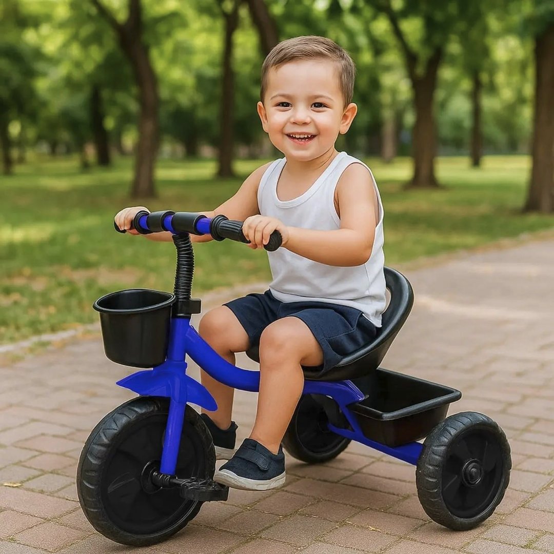 Triciclo infantil 3 rodas brinquedo passeio com cestinha azul