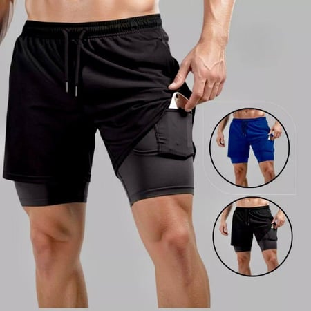 KIT 3 Shorts Masculino 2 em 1 Corrida Forrado