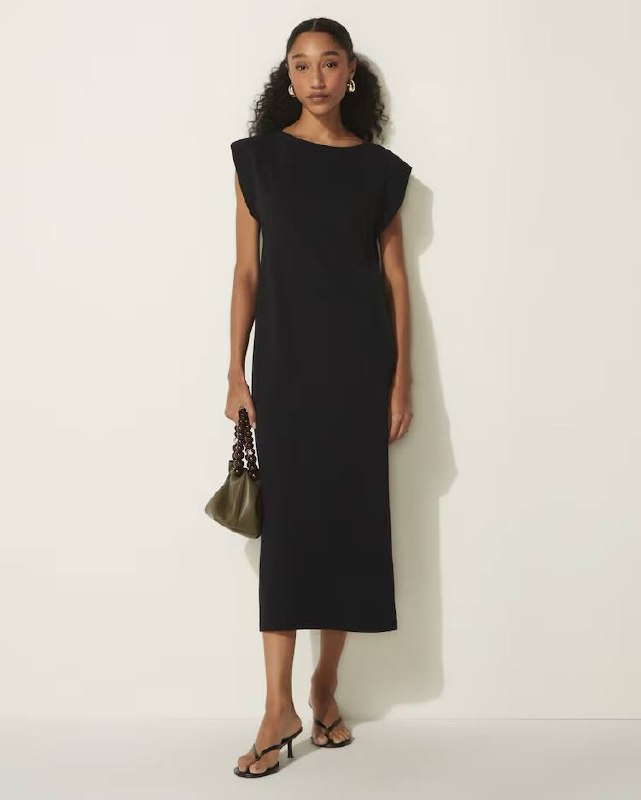 Vestido midi reto muscle tee feminino em algodão - Preto