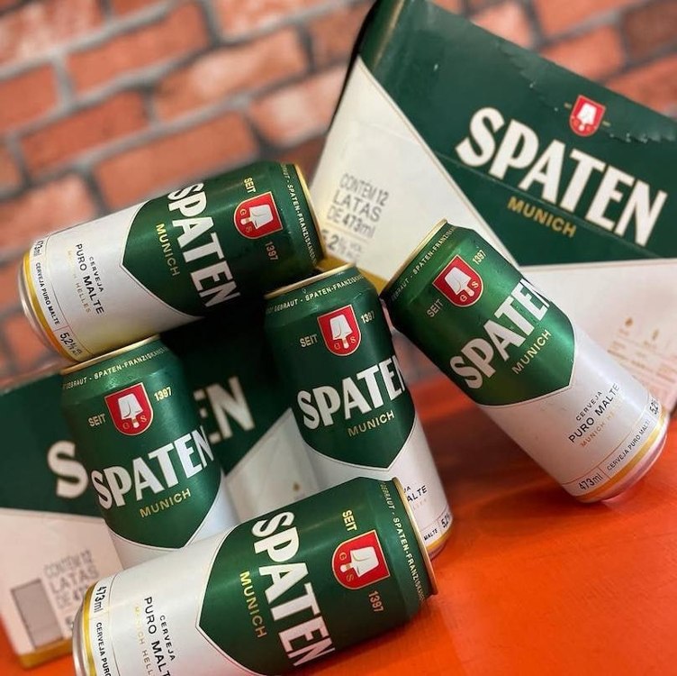 Cerveja Spaten, Puro Malte, Lata 350ml, Pack com 12 unidades