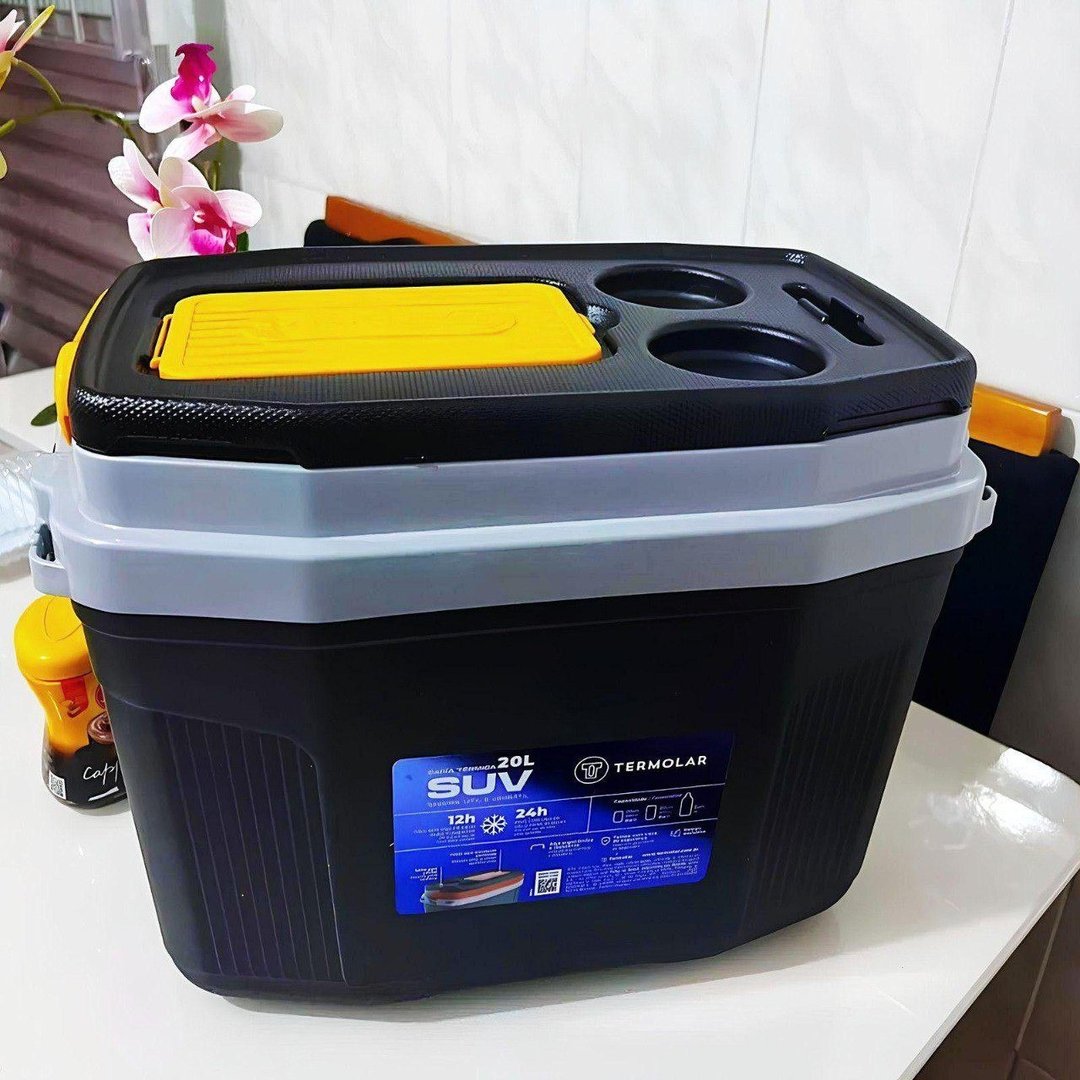 Caixa Termica Suv Cooler Com Alça 20 Litros Praia Pesca Camping Cor Preto E Amarelo Termol...
