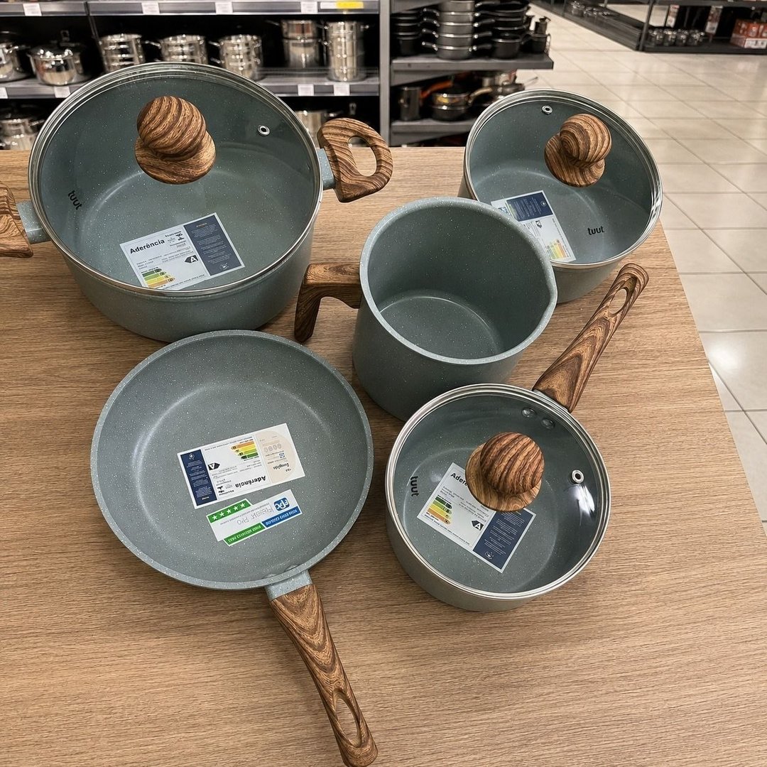 Jogo De Panelas Cerâmico Triplo Indução Tuut Ecoglid 5 Peças Cor Marble Mármore