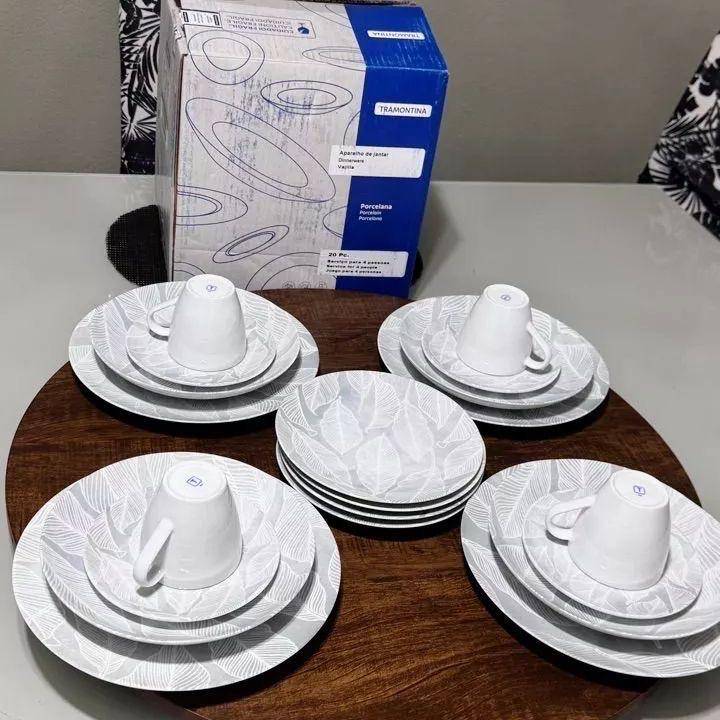 Aparelho De Jantar Tramontina Arbo Porcelana 20 Peças Cinza Florido