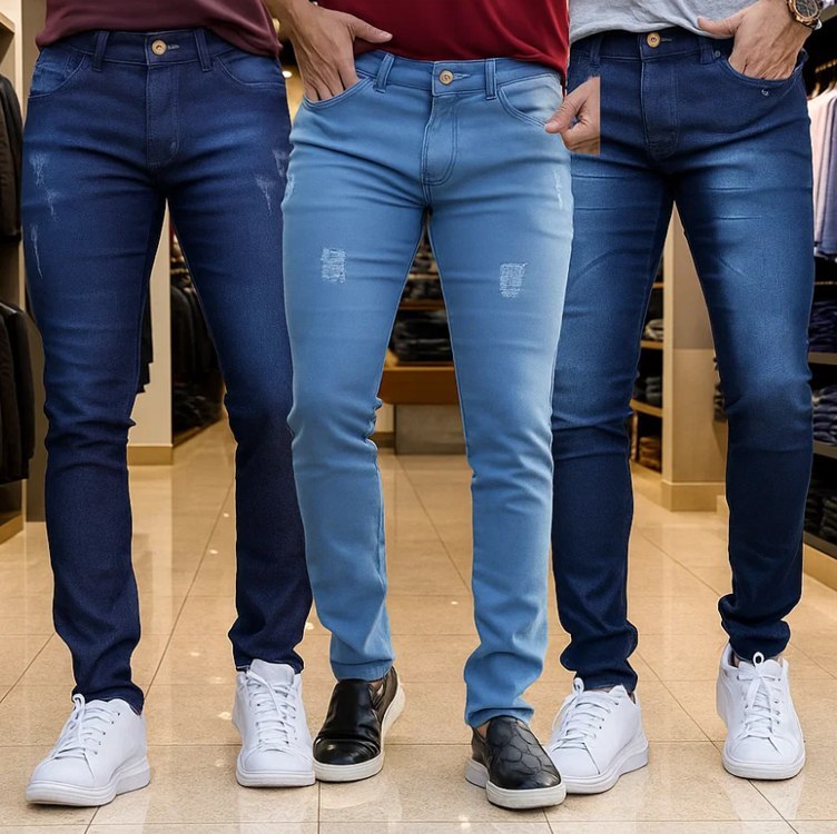 Kit 3 Calça Jeans Skinny Masculina Com Lycra Estica Muito Nf