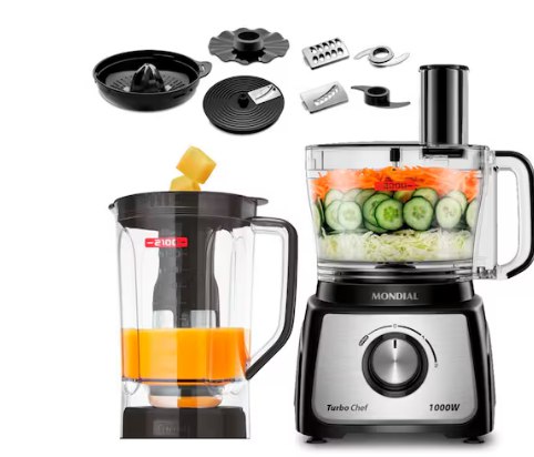 MONDIAL - Multiprocessador de Alimentos Turbo Chef 9 em 1 MPN-01-BF 2 Velocidades + Pulsar...