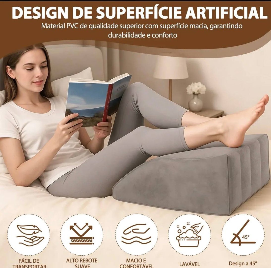 Travesseiro Triangular Ortop Apoio Pernas Bruços Almofada Marrom-claro