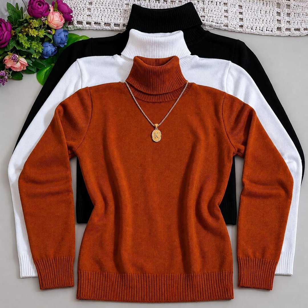 Kit 3 pc Blusa gola alta tricot feminina inverno manga longa TAM :U 36 até 40