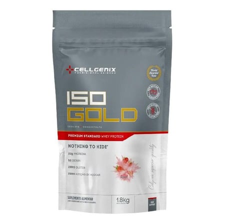 Whey Protein Iso Gold Premium Standard 1.8kg - Refil Morango -cellgenix