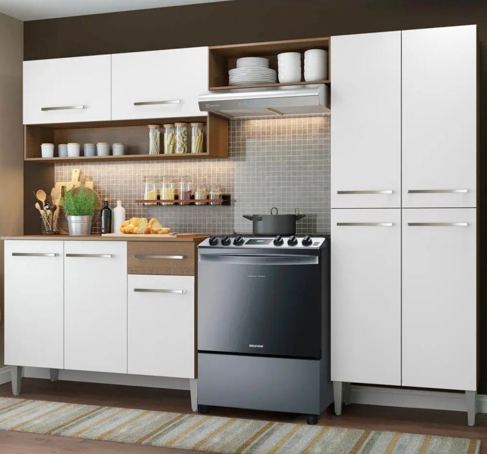 Cozinha Compacta Madesa Emilly Pop Armário Balcão Paneleiro - Branco Marrom