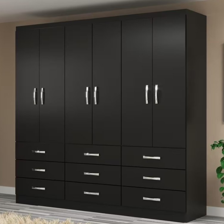 Guarda Roupa Casal 6 Portas 9 Gavetas Bergamo Evidência Cor Preto