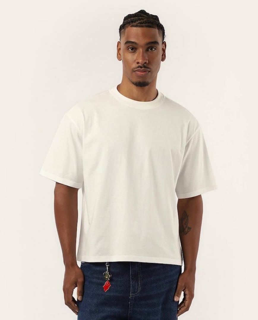 Camiseta masculina boxy manga curta lisa - Branco