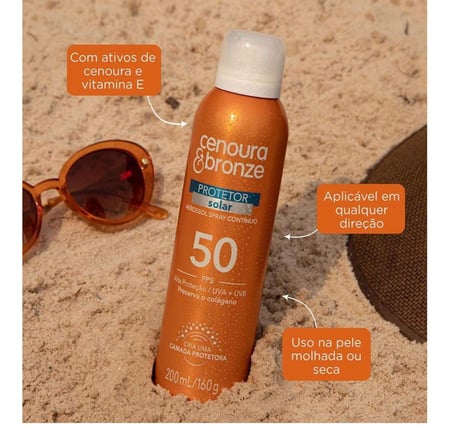 Protetor Solar Aerossol Cenoura E Bronze Fps50 200Ml, Cenoura E Bronze