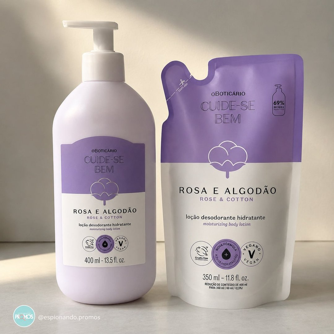 Cuide-se Bem Rosa & Algodão Loção Hidratante Corporal 400ml + Refil