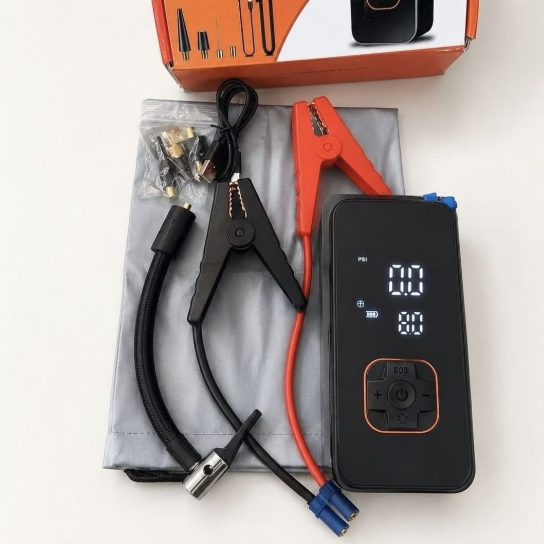 Bomba Elétrica Portátil Digital Para Encher Pneu De Carro Moto Bicicleta Inflador Automotivo Cor Preto