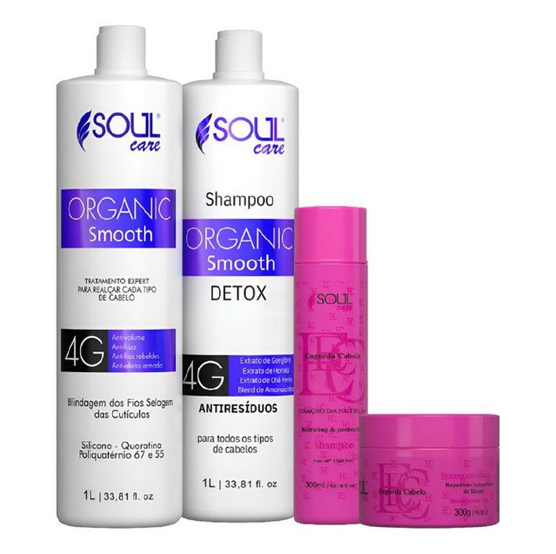 Kit Escova Organica Sem Formol 3l - Blindagem Dos Fios (4 Uni) Máscara Capilar De Cabelo
