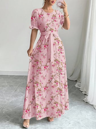 Modelyn Vestido Longo Casual Estilo Boêmio Vintage com Estampa Floral para Mulheres