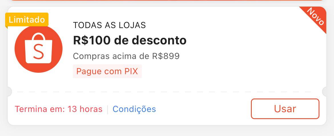 Cupom R$ 100 a partir de R$ 899 - Shopee