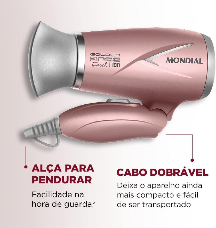 MONDIAL Secador de Cabelos Travel, Golden Rose, 1200W, Bivolt - SC-47-GR