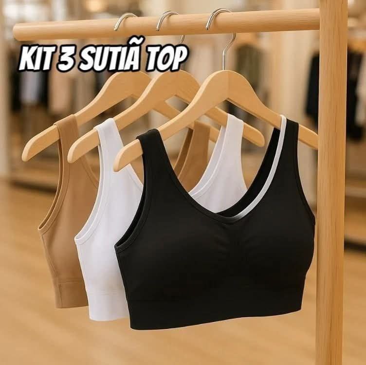 Kit 3 Sutiã Top Regata Microfibra Sem Costura Com Bojo