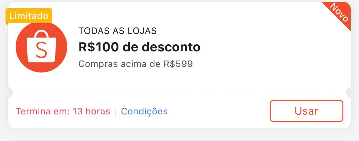 Cupom R$ 100 a partir de R$ 599 - Shopee