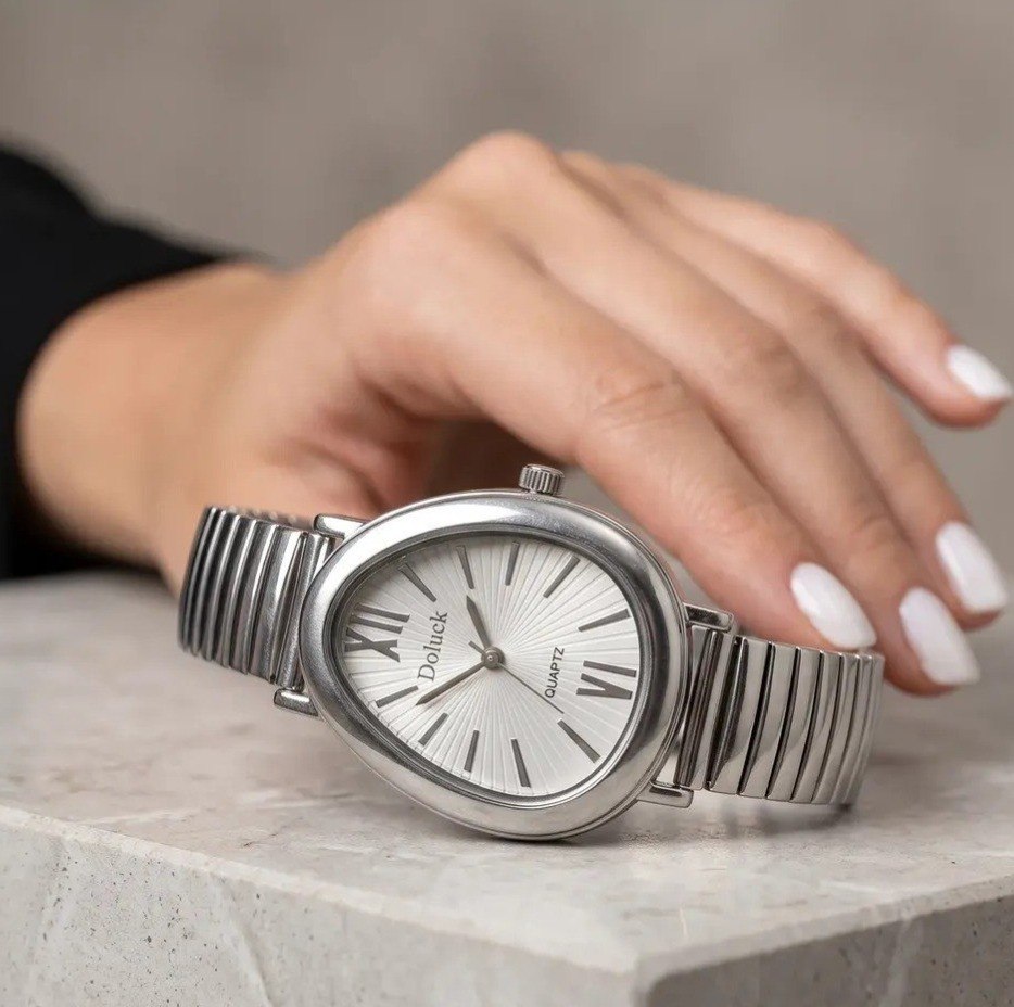 Relógio De Pulso Feminino Premium Aço Bracelete Tulipa Moda Prata