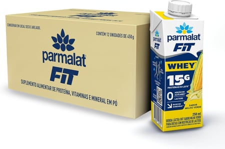 Parmalat WheyFit Pack Bebida Láctea Milho Verde 15g de Proteína 250 Ml - 18 Unidades