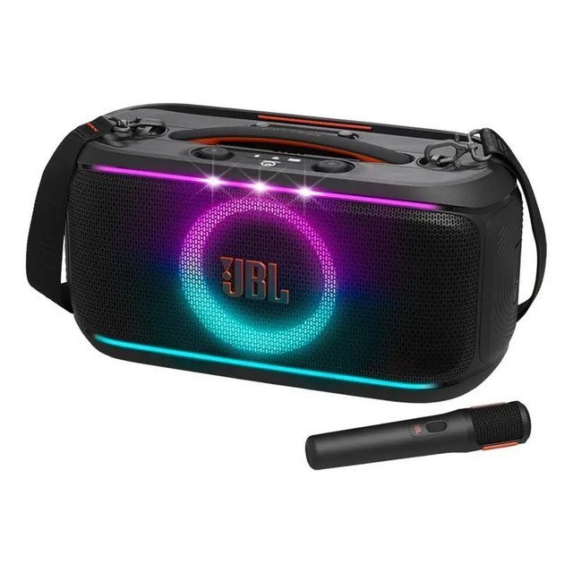 JBL PartyBox On-the-Go 2 - Altifalante portátil Bluetooth para festas com microfone sem fio, espetáculo de luz dinâmica, 15 horas de reprodução, classificação IPX4 à prova de salpicos, som