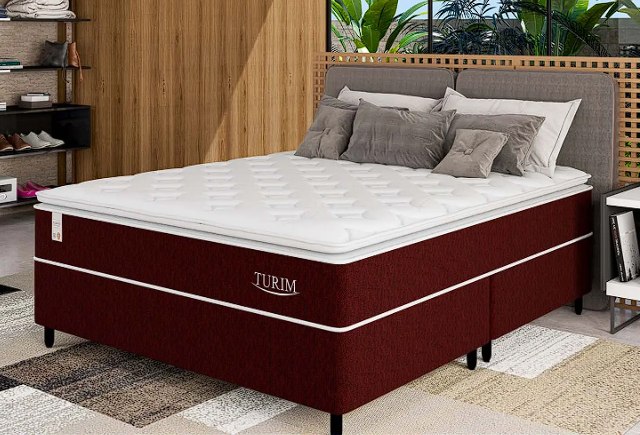 Cama Box Queen (Box + Colchão) Plumatex de Mola - Ensacada 53cm de Altura Turim