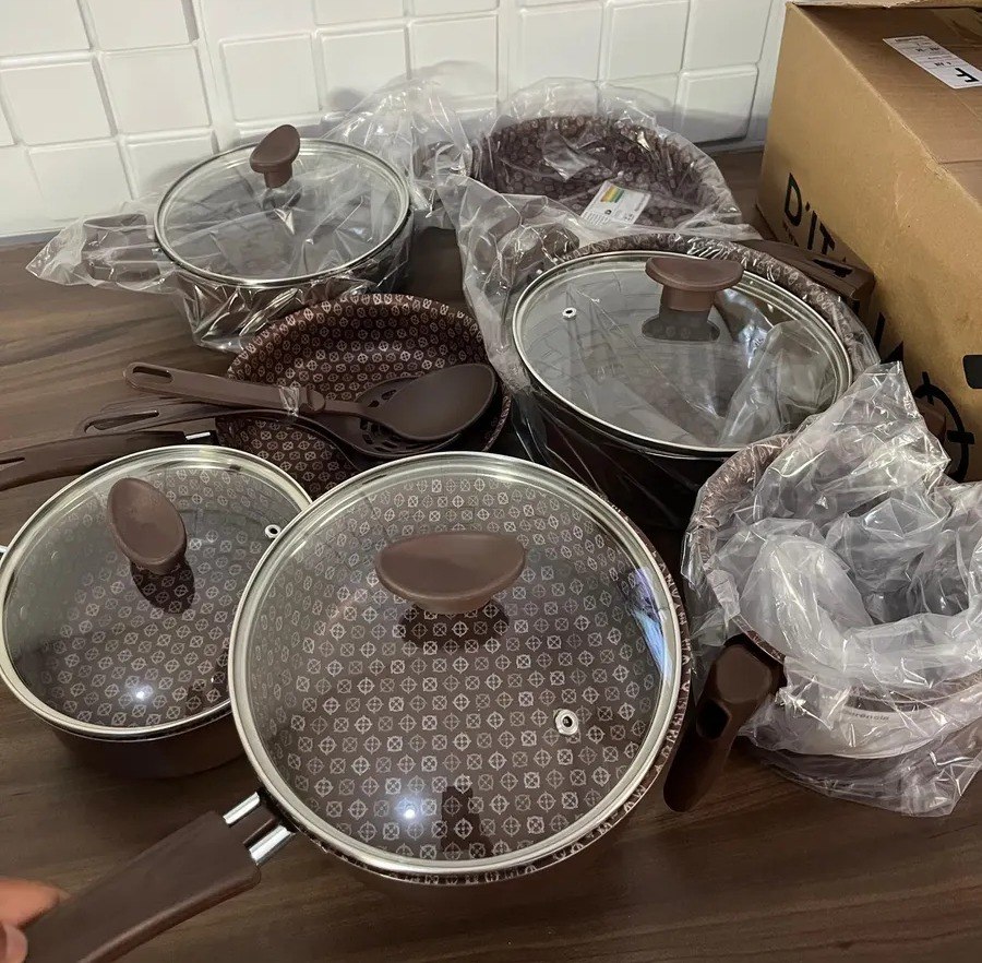 Jogo De Panelas  Starhouse Prime Alumínio Antiaderente Teflon Marrom Escuro - 10 Peças