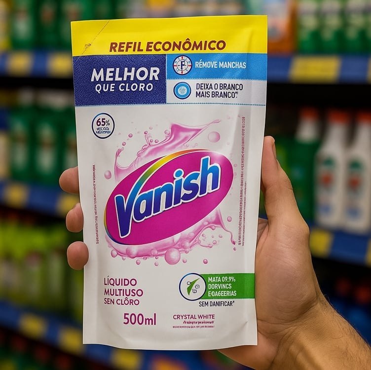 Tira Manchas Vanish Líquido Crystal White para roupas brancas Refil Econômico 500ml