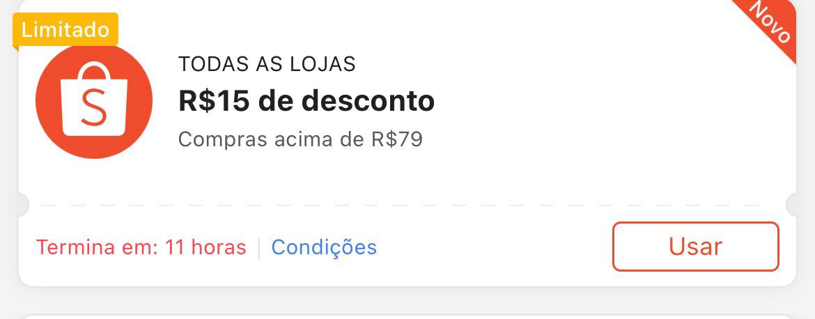 Cupom R$ 15 a partir de R$ 79 - Shopee