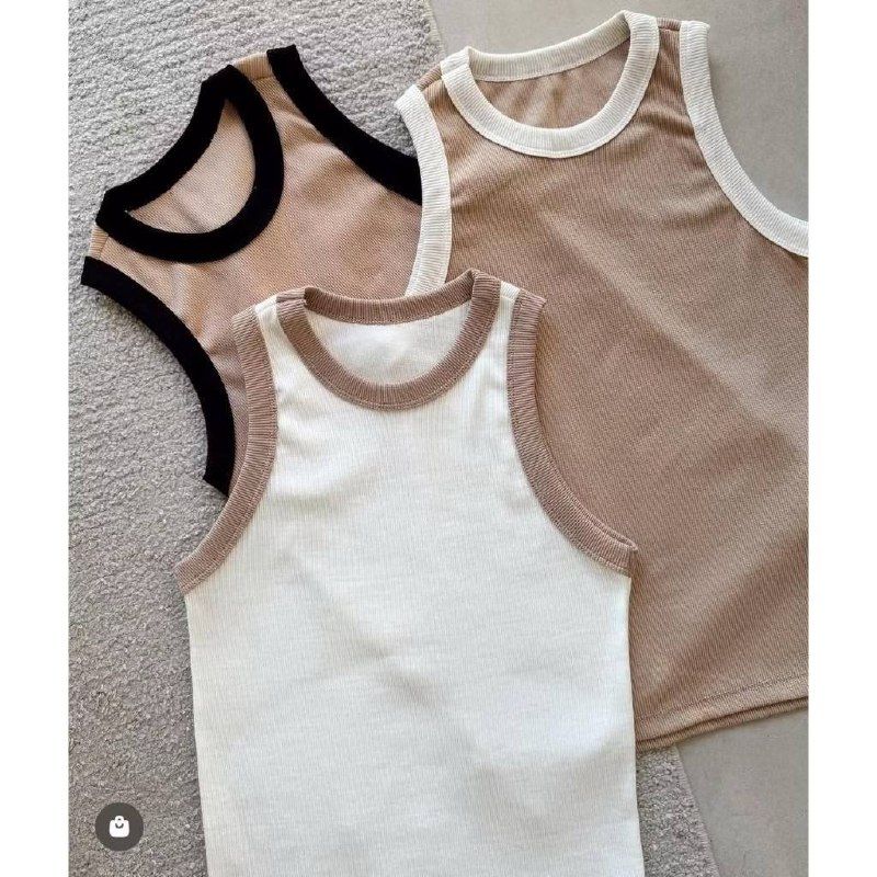 Kit 2 Blusas Feminina Bicolor Regata Canelada Ribana Premium Social Americana Basica Promoção Verão