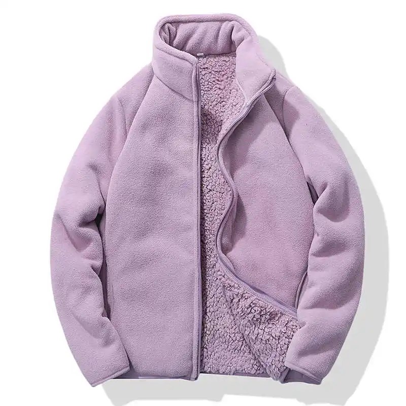Jaqueta de lã polar feminina outono inverno novo gola com zíper dupla face casaco de pe...