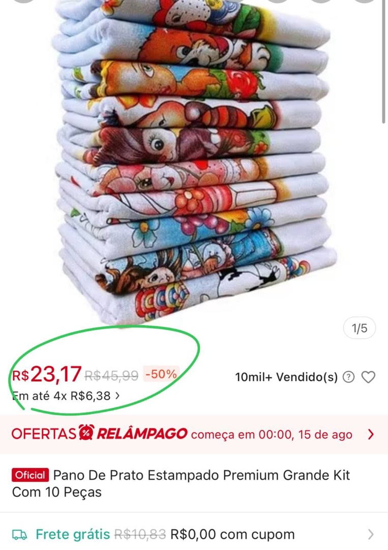 Pano De Prato Estampado Premium Grande Kit Com 10 Peças