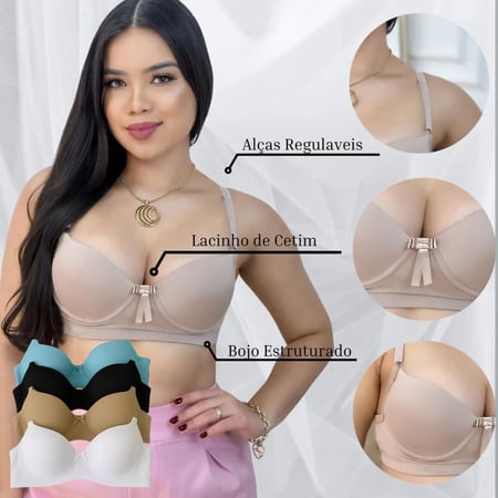 Kit 4 Sutiãs Com Bojo Alça Reforçada Cores Lisas Revenda