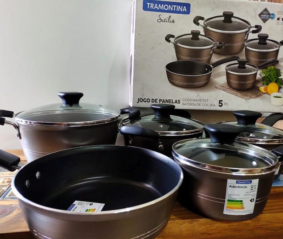 Jogo de Panelas Tramontina Sicilia Aluminio Espessura de 3mm Antiaderente Starflon Excelle...