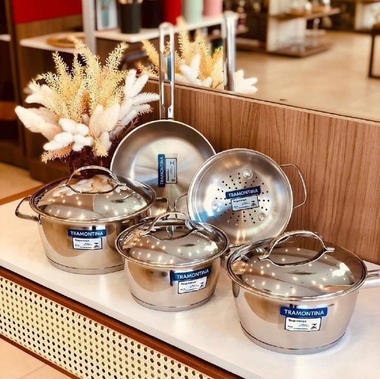 Jogo De Panelas Tramontina Allegra Em Aço Inox Com Fundo Triplo 5 Peças