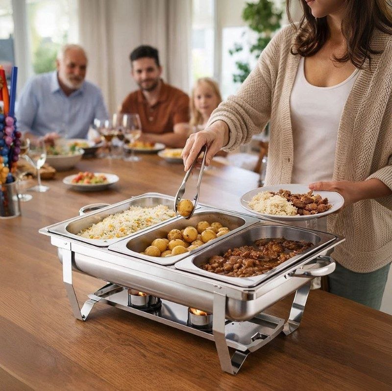 Rechaud Retangular 11 Litros Com 3 Cubas 1/3 Banho Maria Gourmet Self Service Buffet Festa